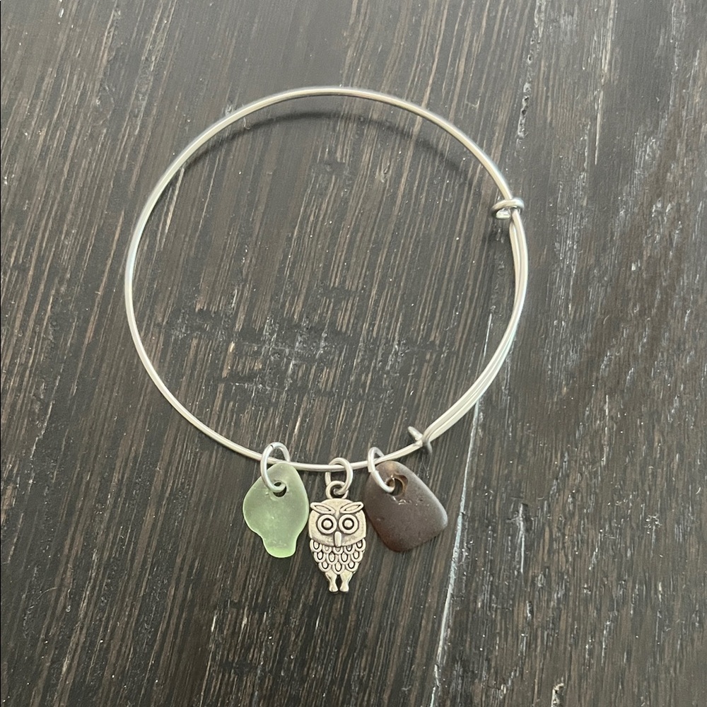 Silver Owl Charm Bangle Bracelet